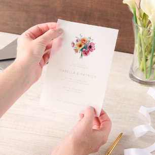 Invitations En Vélin Bouquet floral rose romantique