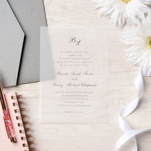 Invitations En Vélin Brooke Classic Script Monogramme Mariage élégant (Mariage)