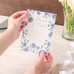 Invitations En Vélin Brunch & Bubbly Réception de mariage en bleu et s