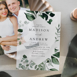 Invitations En Vélin Cadre Géométrique de Mariage à la Végétation Abond