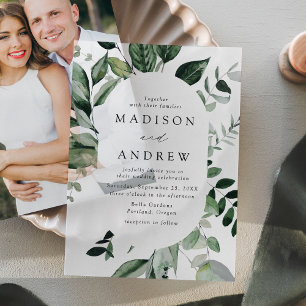 Invitations En Vélin Cadre ovale de mariage à la verdure abondante