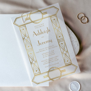 Invitations En Vélin Cadre vintage doré déco mariage blanc