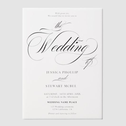 Invitations En Vélin Calligraphie classique Élégant mariage de script n (Recto)