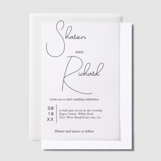 Invitations En Vélin Calligraphie de script moderne mariage noir (Compenser)