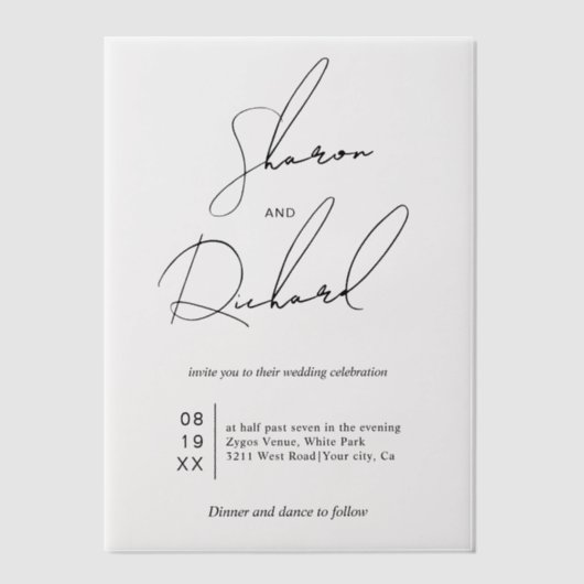 Invitations En Vélin Calligraphie de script moderne noir, mariage blanc (Recto)