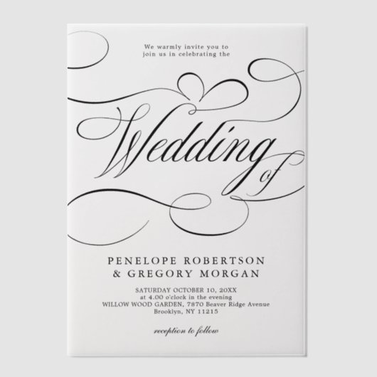 Invitations En Vélin Calligraphie moderne intemporelle mariage noir et (Recto)