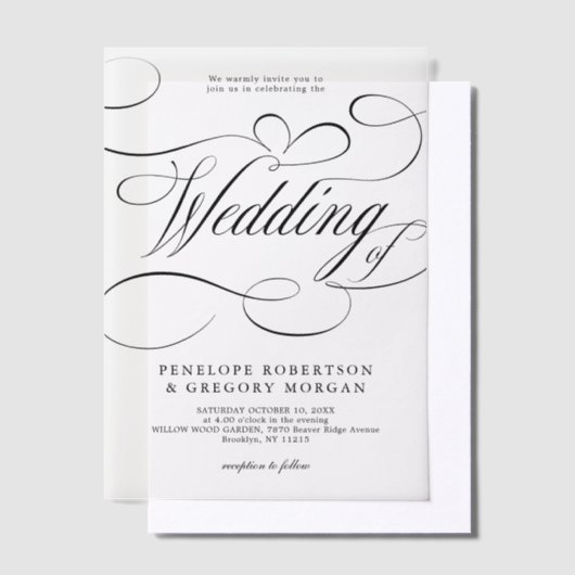 Invitations En Vélin Calligraphie moderne intemporelle mariage noir et  (Compenser)