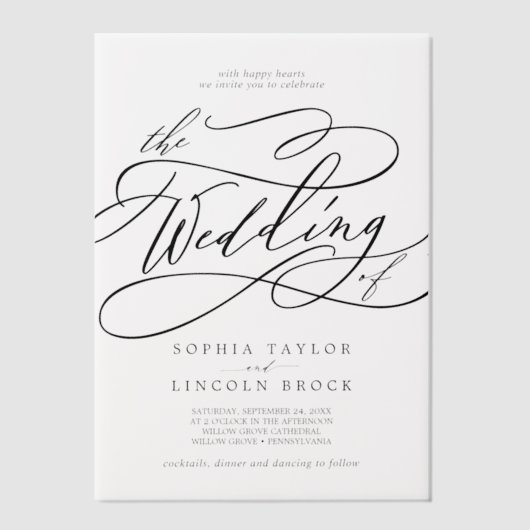 Invitations En Vélin Calligraphie romantique Fancy Élégant Mariage clas (Recto)