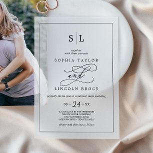 Invitations En Vélin Calligraphie romantique minimaliste Monogramme Mar