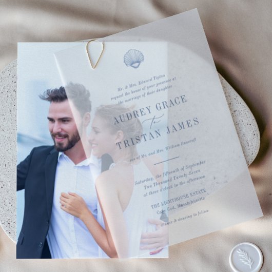 Invitations En Vélin CAPE COD Mariage bleu côtier