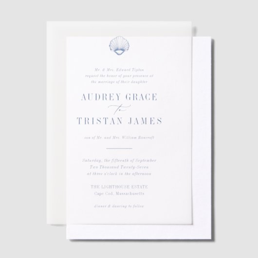 Invitations En Vélin CAPE COD Mariage bleu côtier (Compenser)