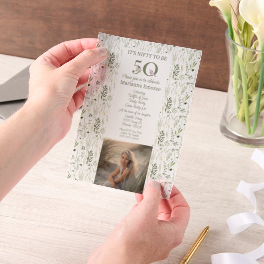 Invitations En Vélin Célébration du 50e anniversaire avec photo (Ordinateur de poche)