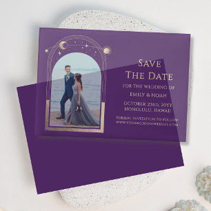 Invitations En Vélin Céleste Purple Gold Photo Wedding Enregistrer La D