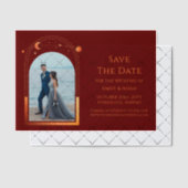 Invitations En Vélin Céleste Rouge Orange Photo Mariage Enregistrer La  (Décalage (Invitation))