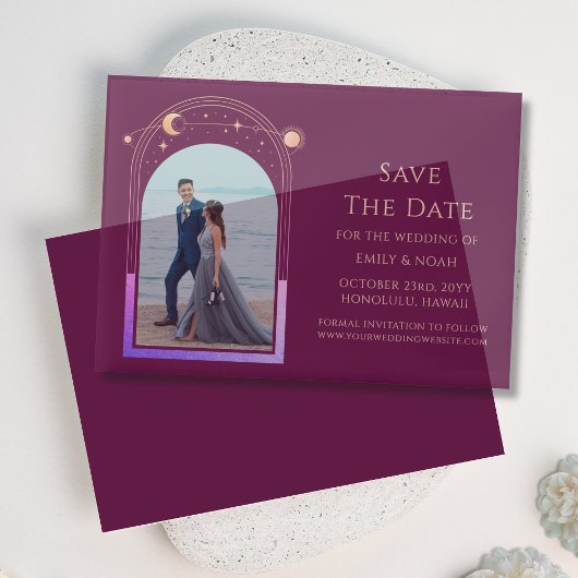 Invitations En Vélin Celestial Fuchsia Gold Photo Wedding Enregistrer L