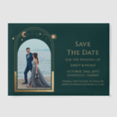 Invitations En Vélin Celestial Green Gold Photo Wedding Enregistrer La (Recto)