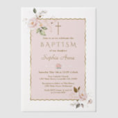 Invitations En Vélin Charm Blush Pink Gold Flowers Girl Baptism (Recto)