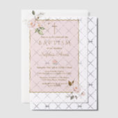 Invitations En Vélin Charm Blush Pink Gold Flowers Girl Baptism (Décalage (Invitation))