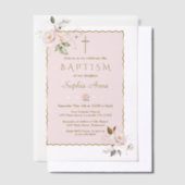 Invitations En Vélin Charm Blush Pink Gold Flowers Girl Baptism (Compenser)