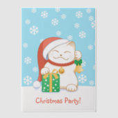 Invitations En Vélin Chat de Noël blanc dans une insertion de fête au c (Recto)