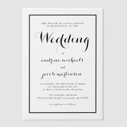 Invitations En Vélin Chic Calligraphie Script Mariage classique (Recto)