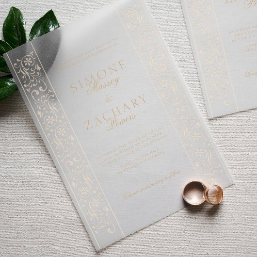 Invitations En Vélin Chic Formal Ecru Scrollwork Border Wedding