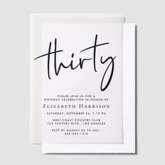 Invitations En Vélin Chic Script 30e fête d'anniversaire (Compenser)