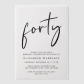 Invitations En Vélin Chic Script 40e fête d'anniversaire (Recto)