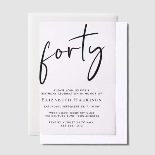 Invitations En Vélin Chic Script 40e fête d'anniversaire (Compenser)