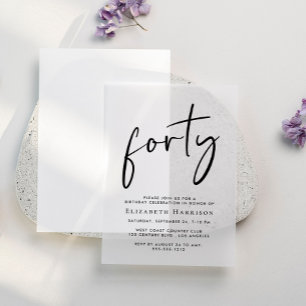 Invitations En Vélin Chic Script 40e fête d'anniversaire