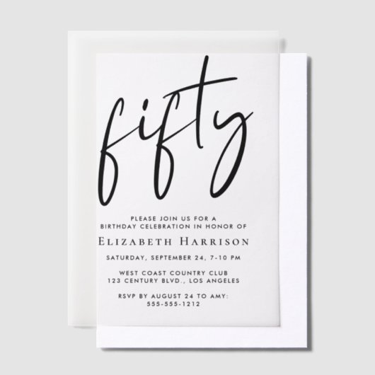 Invitations En Vélin Chic Script 50e fête d'anniversaire (Compenser)