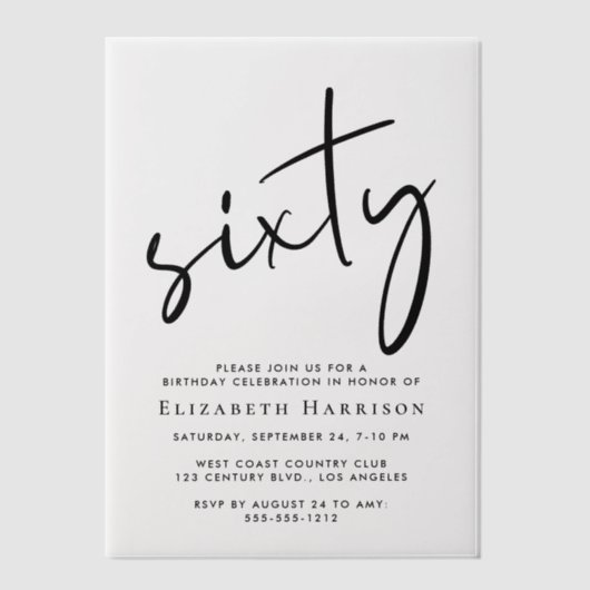 Invitations En Vélin Chic Script 60e fête d'anniversaire (Recto)