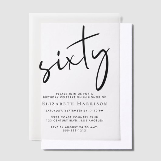 Invitations En Vélin Chic Script 60e fête d'anniversaire (Compenser)