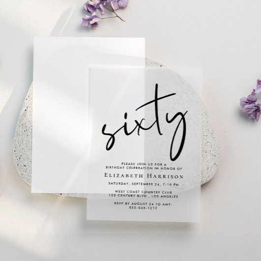 Invitations En Vélin Chic Script 60e fête d'anniversaire