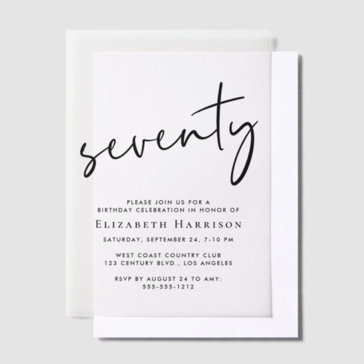 Invitations En Vélin Chic Script 70e fête d'anniversaire (Compenser)