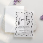 Invitations En Vélin Chic Script Wavy Frame 40e fête d'anniversaire<br><div class="desc">Élevez sa fête de 40ème anniversaire avec cette invitation en vellum papier avec une bordure ondulée branchée, "quarante" dans un grand script chic, son nom dans la typographie serif classique et les détails de la fête en lettres simples et modernes. Si vous le souhaitez, superposez l'invitation sur une photo de...</div>