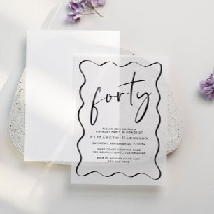 Invitations En Vélin Chic Script Wavy Frame 40e fête d'anniversaire