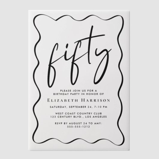 Invitations En Vélin Chic Script Wavy Frame 50e fête d'anniversaire (Recto)