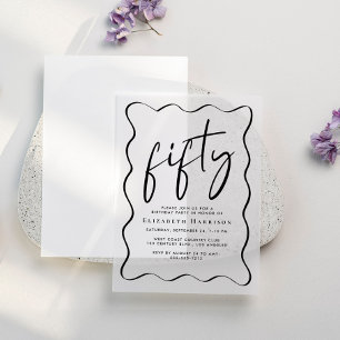 Invitations En Vélin Chic Script Wavy Frame 50e fête d'anniversaire