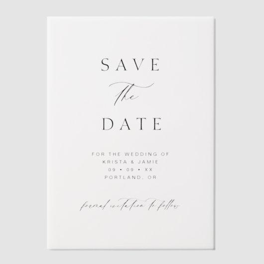Invitations En Vélin Chic Typographic Script Wedding Save the Date (Recto)