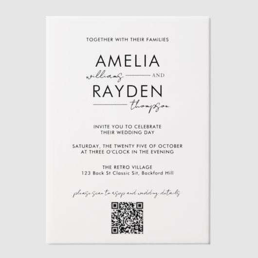 Invitations En Vélin Chic Typographie Script Photo QR Code Mariage (Recto)