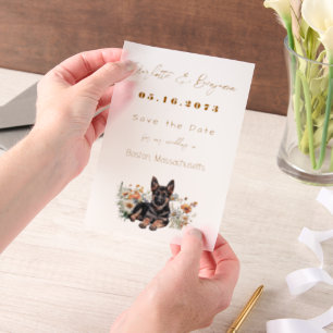 Invitations En Vélin Chien Sauvegarder la Date Berger Allemand Fleurs S