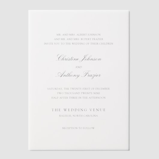 Invitations En Vélin Christine Mariage traditionnel élégant (Recto)