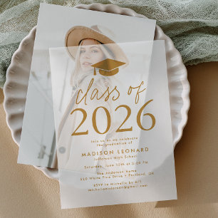 Invitations En Vélin Classe moderne de 2025 Gold Graduation Party