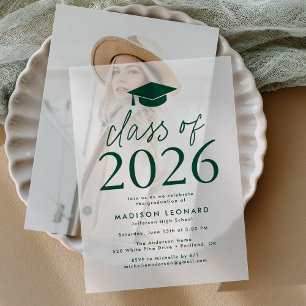 Invitations En Vélin Classe moderne de 2025 Green Graduation Party