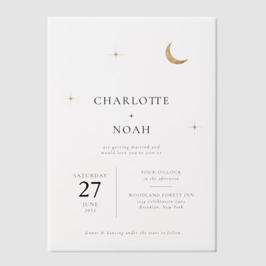 Invitations En Vélin Classic Celestial Gold Moon Stars Mariage (Recto)