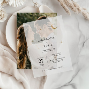 Invitations En Vélin Classic Celestial Gold Moon Stars Mariage