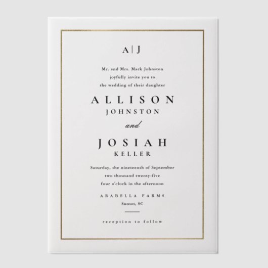 Invitations En Vélin Classic Elegant Gold Photo Overlay Mariage (Recto)