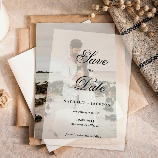Invitations En Vélin Classic Elegant Script Photo Wedding Save the Date