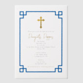 Invitations En Vélin Clé Bleue Grecque Orthodoxe Christening Garçon Bap (Recto)